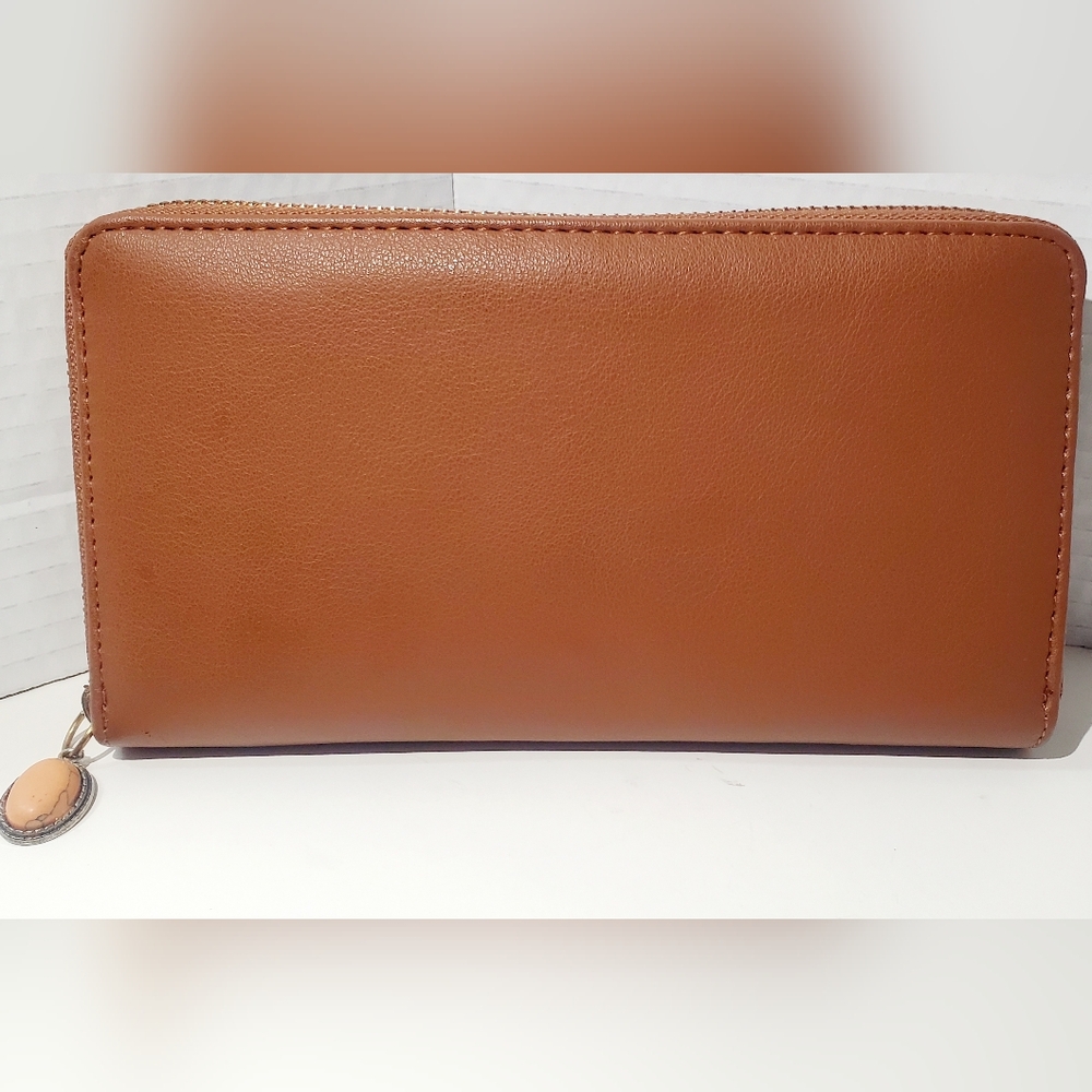 Tan Leather Zip Clutch Wallet